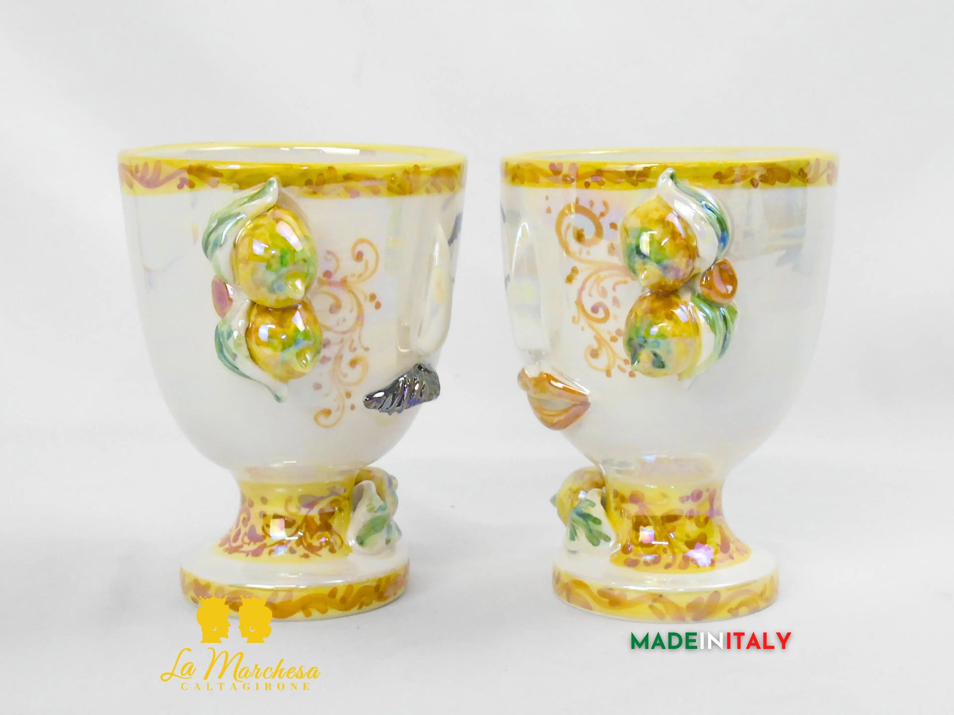 Vaso da Fiori a Viso Decorato Madreperla in Ceramica di Caltagirone 15cm - Vari Modelli