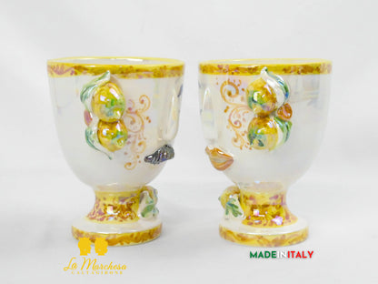 Vaso da Fiori a Viso Decorato Madreperla in Ceramica di Caltagirone 15cm - Vari Modelli
