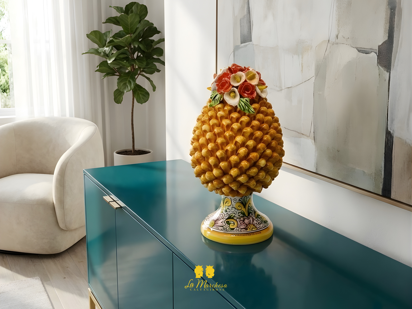 Pigna Siciliana in Ceramica di Caltagirone Applicazioni Fiori - Vari Modelli