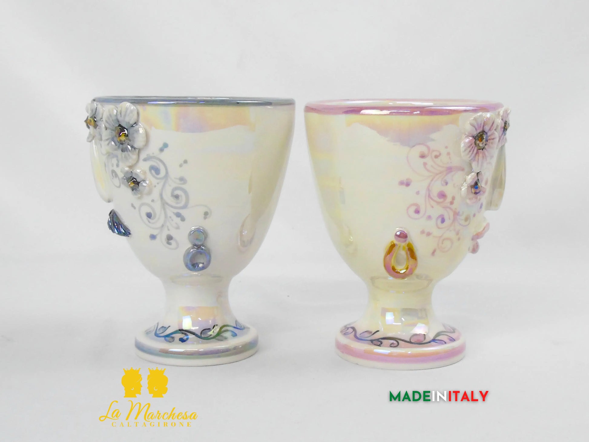 Vaso da Fiori a Viso Decorato Madreperla in Ceramica di Caltagirone 15cm - Vari Modelli