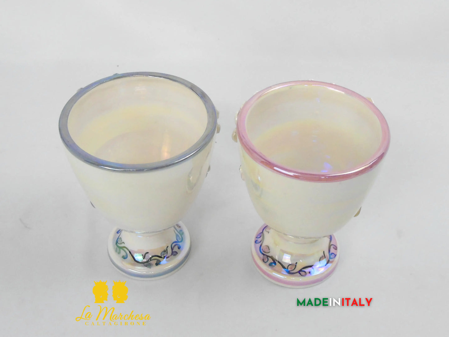 Vaso da Fiori a Viso Decorato Madreperla in Ceramica di Caltagirone 15cm - Vari Modelli