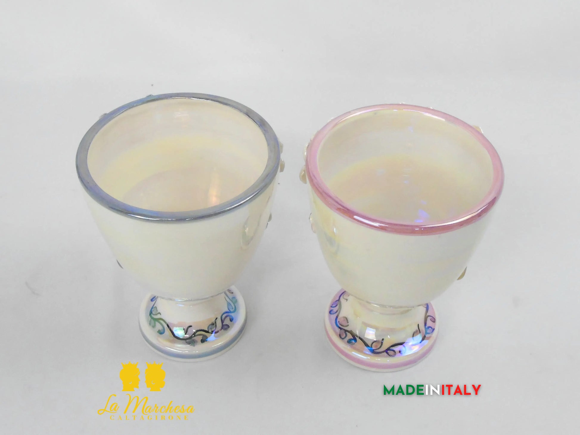 Vaso da Fiori a Viso Decorato Madreperla in Ceramica di Caltagirone 15cm - Vari Modelli