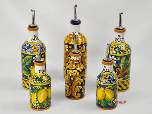 Oliere in Ceramica di Caltagirone Decorate Tonde con Dosatore - Vari Decori
