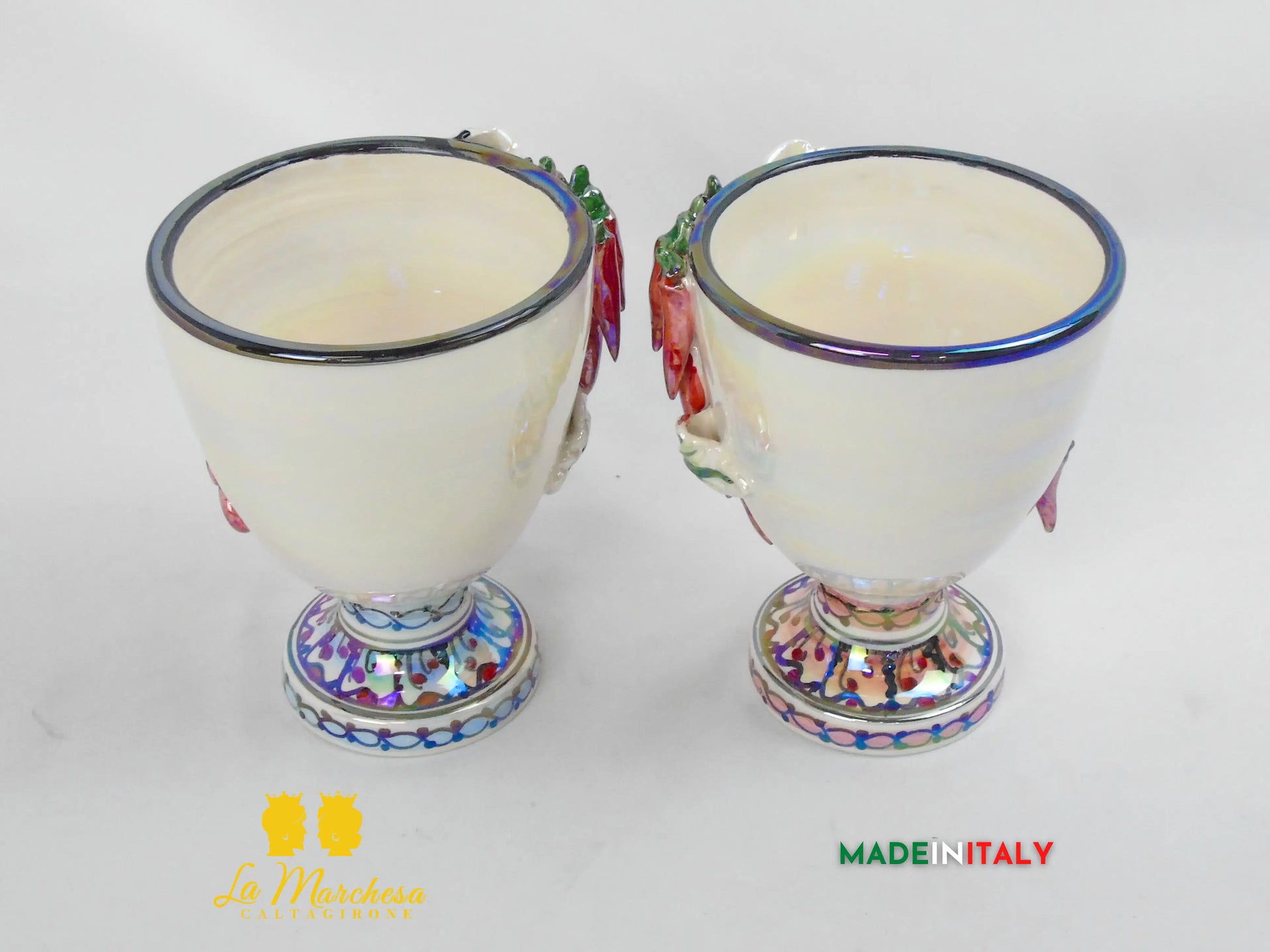 Teste di Moro Vaso a Viso Decorato Madreperla in Ceramica di Caltagirone 15cm - Vari Modelli