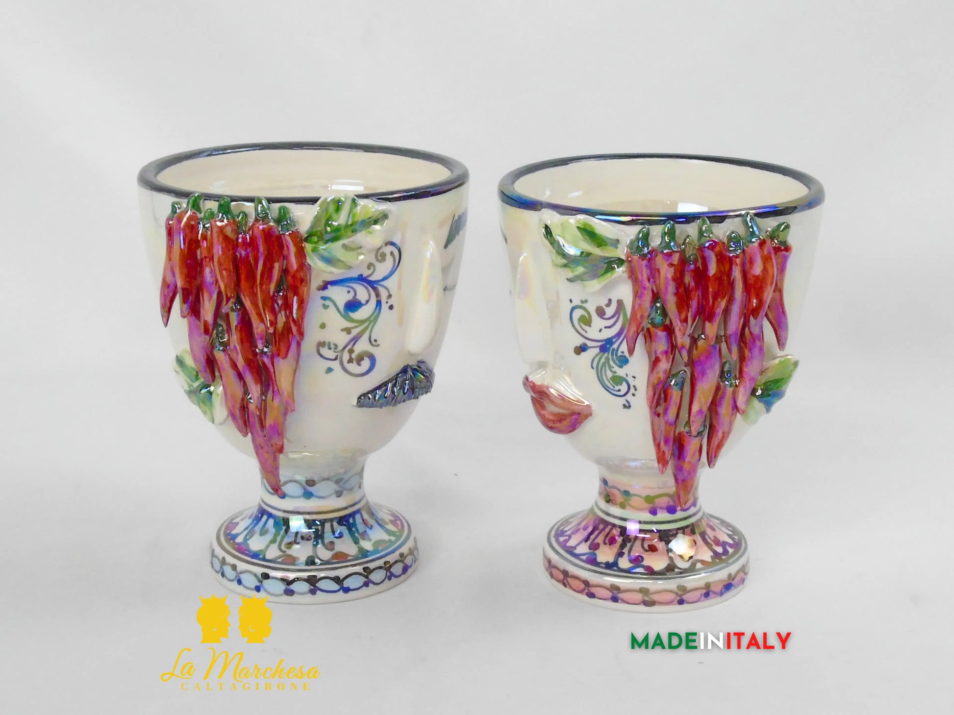 Vaso da Fiori a Viso Decorato Madreperla in Ceramica di Caltagirone 15cm - Vari Modelli