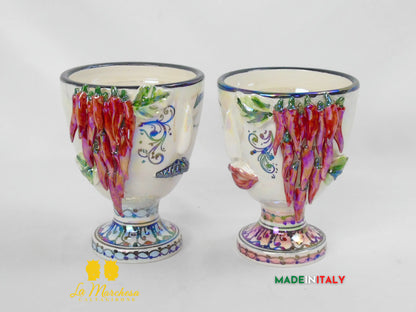 Vaso da Fiori a Viso Decorato Madreperla in Ceramica di Caltagirone 15cm - Vari Modelli