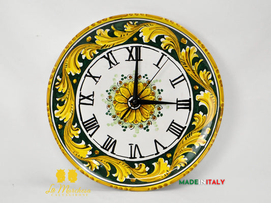 Orologio in Ceramica di Caltagirone Decoro Ornato Verde 31cm