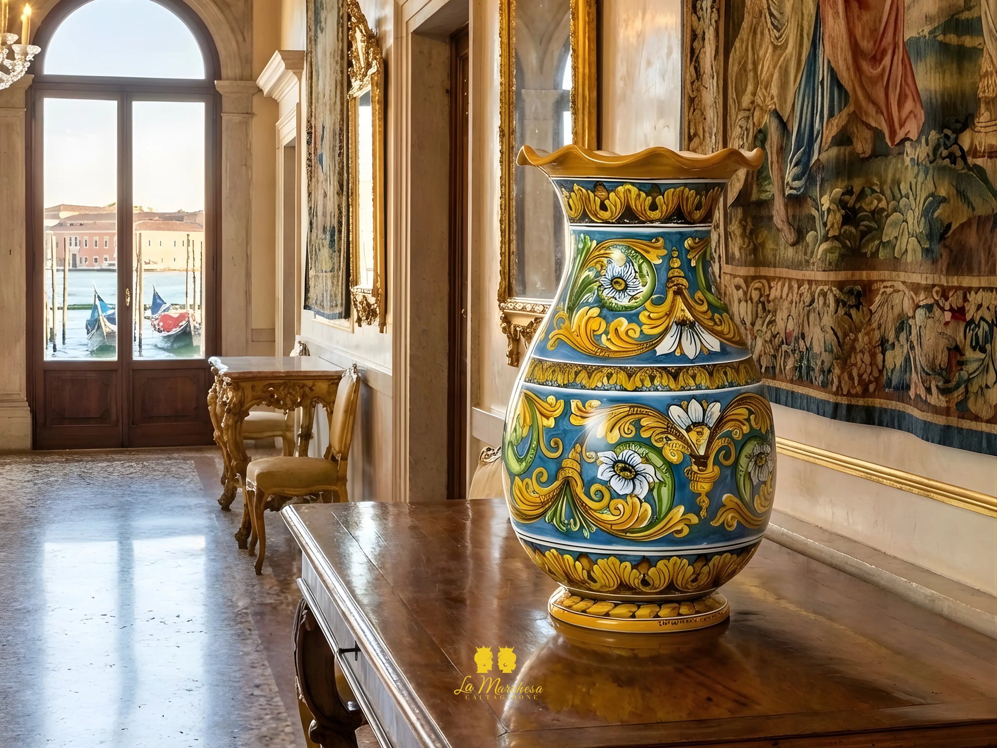 Vaso Per Fiori Decorato in Ceramica di Caltagirone 41cm - Vari Decori