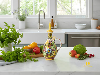 Oliera in Ceramica di Caltagirone decorata a mano tonda doppio tappo - vari decori