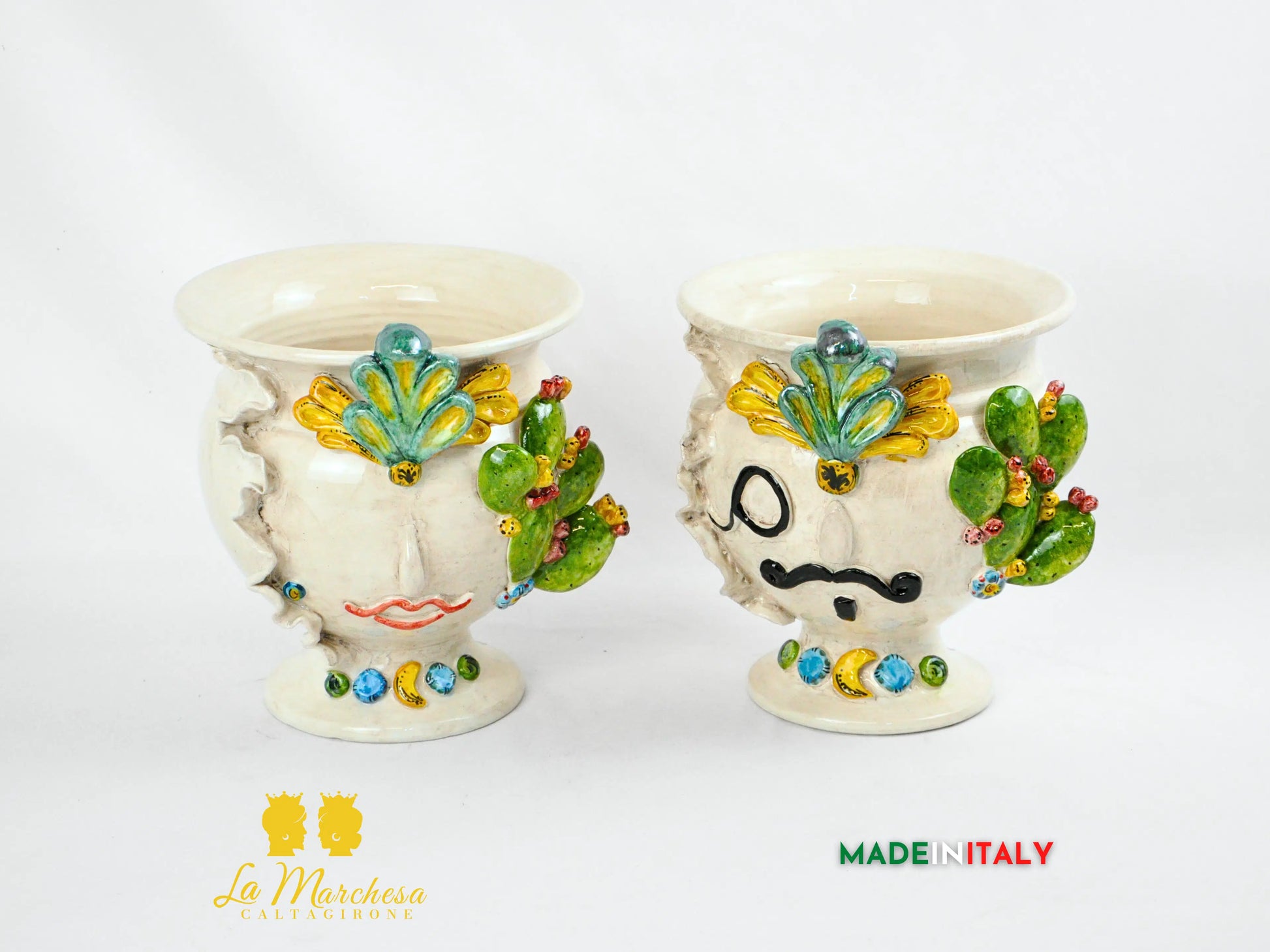 Vaso Design Volto in Ceramica di Caltagirone Fichi D'India 24cm