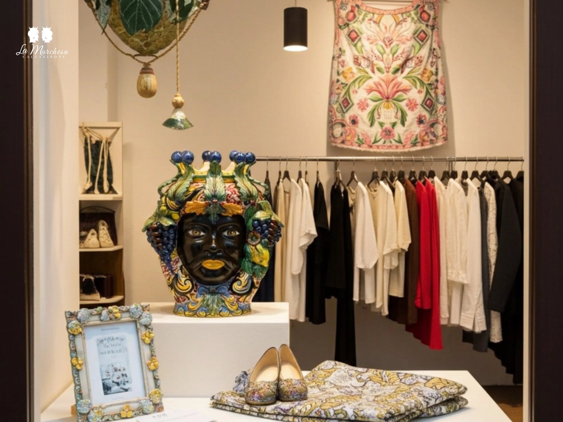 Teste di Moro Taormina Foglie di Acanto e Frutta in Ceramica di Caltagirone 38cm - Vari Modelli