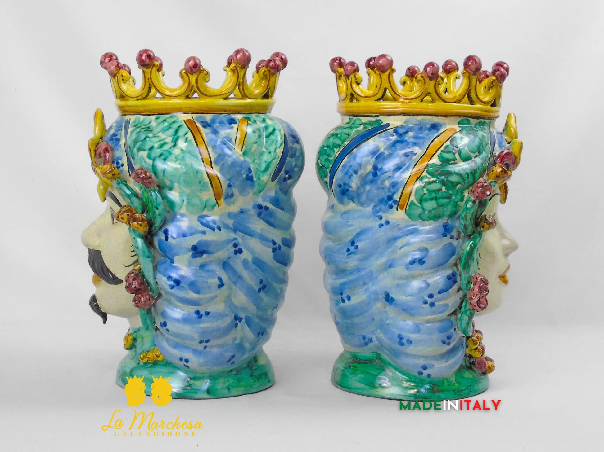 Teste di Moro in Ceramica di Caltagirone Etna Fichi D'India 35cm