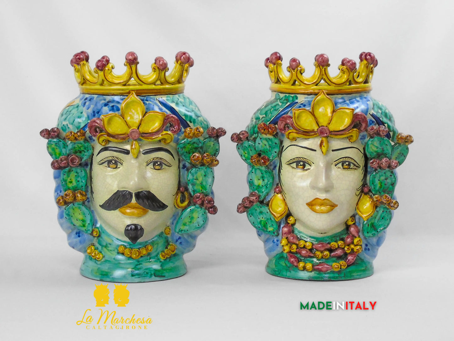 Teste di Moro in Ceramica di Caltagirone Etna Fichi D'India 35cm