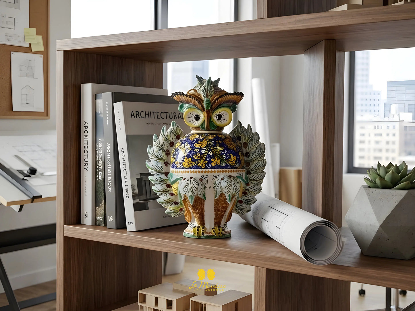 Gufo in Ceramica di Caltagirone Applicazioni Deluxe 29cm