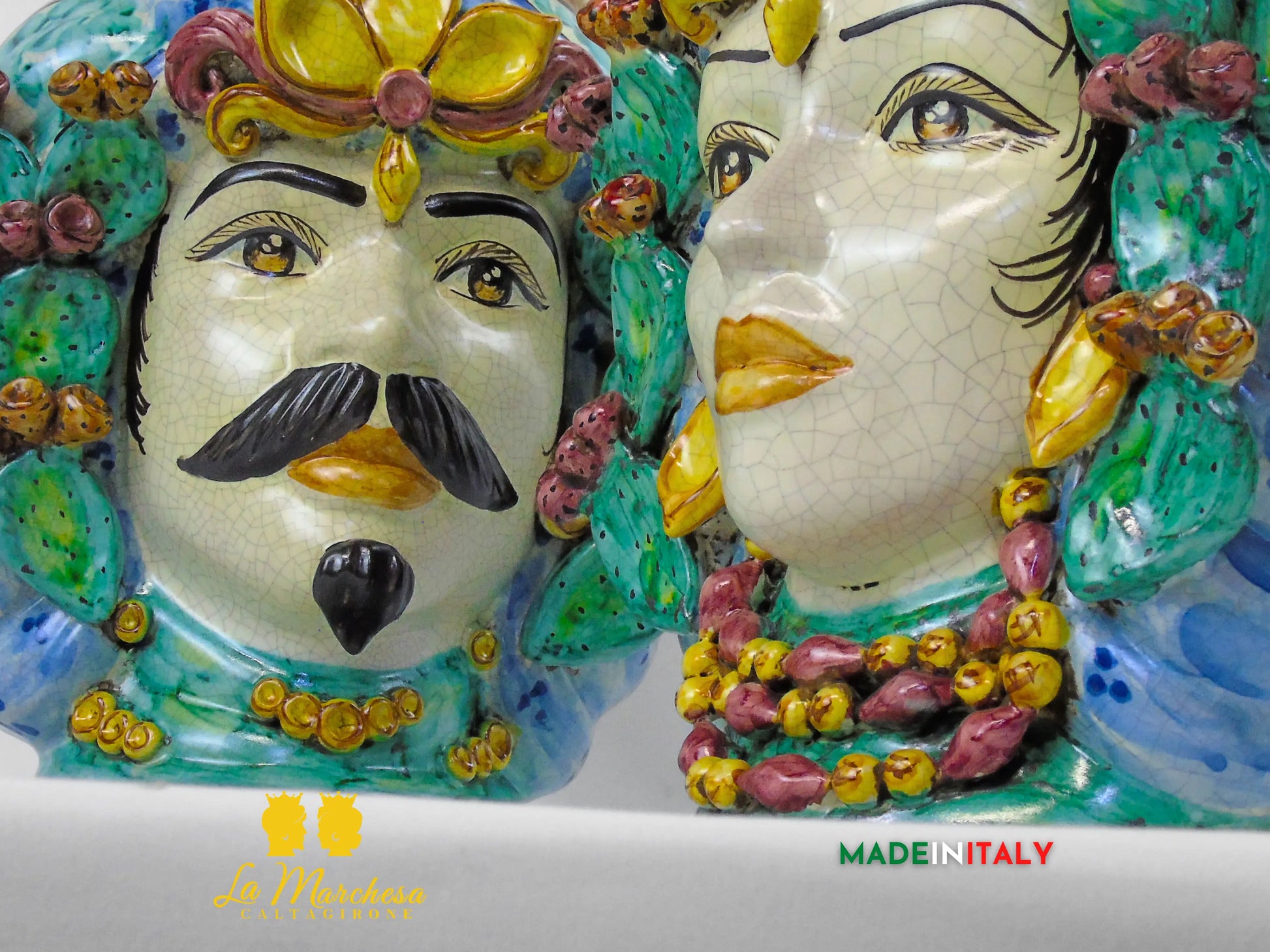 Teste di Moro in Ceramica di Caltagirone Etna Fichi D'India 35cm