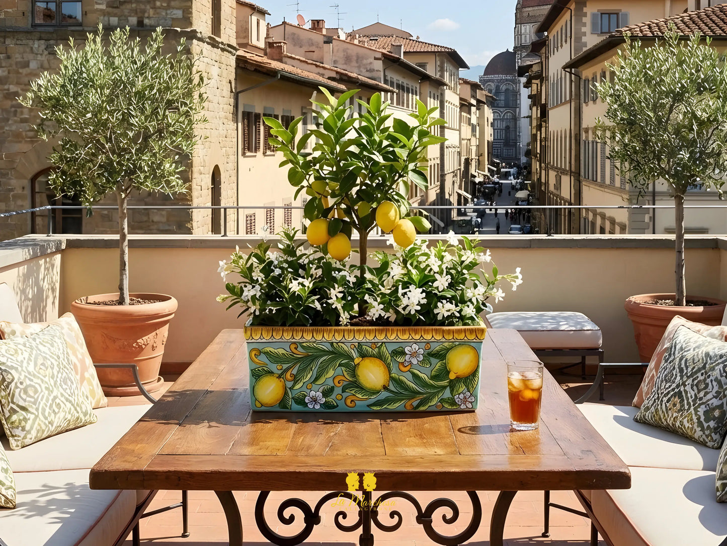 Fioriera in Ceramica di Caltagirone Ornato Limoni 47cm  - Vari Colori