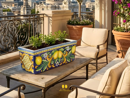 Fioriera in Ceramica di Caltagirone Ornato Limoni 47cm  - Vari Colori