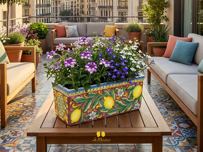 Fioriera in Ceramica di Caltagirone Ornato Limoni 47cm  - Vari Colori