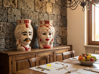 FINE SERIE - Teste di Moro Fumè Dettagli Rossi in Ceramica di Caltagirone 35cm