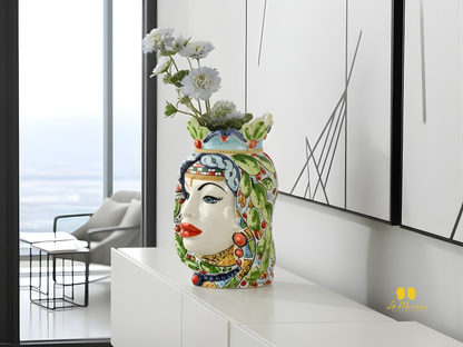 Teste di Moro Afro Carretto Siciliano in Ceramica di Caltagirone 26cm