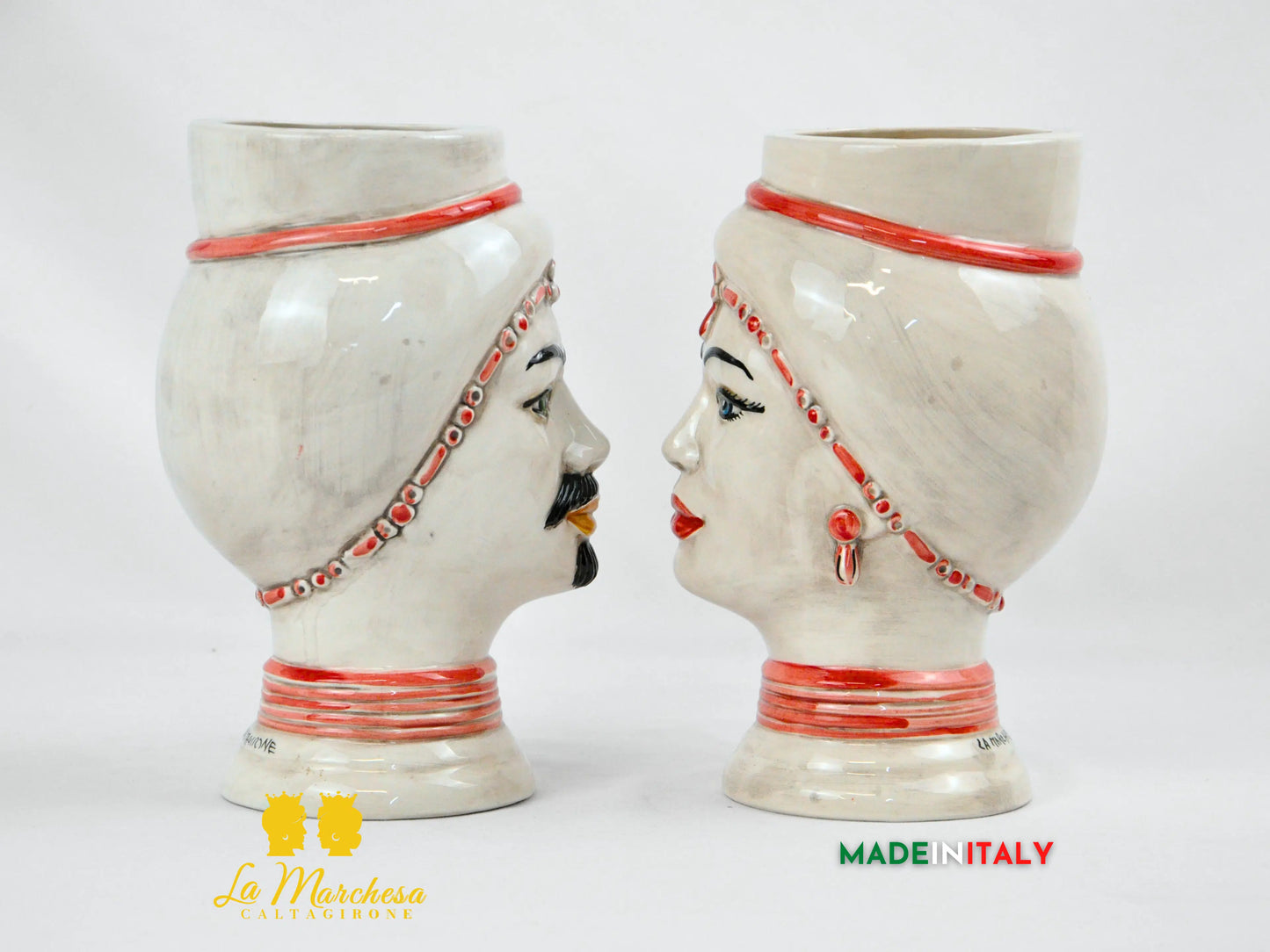 FINE SERIE - Teste di Moro Fumè Rosso in Ceramica di Caltagirone 22cm