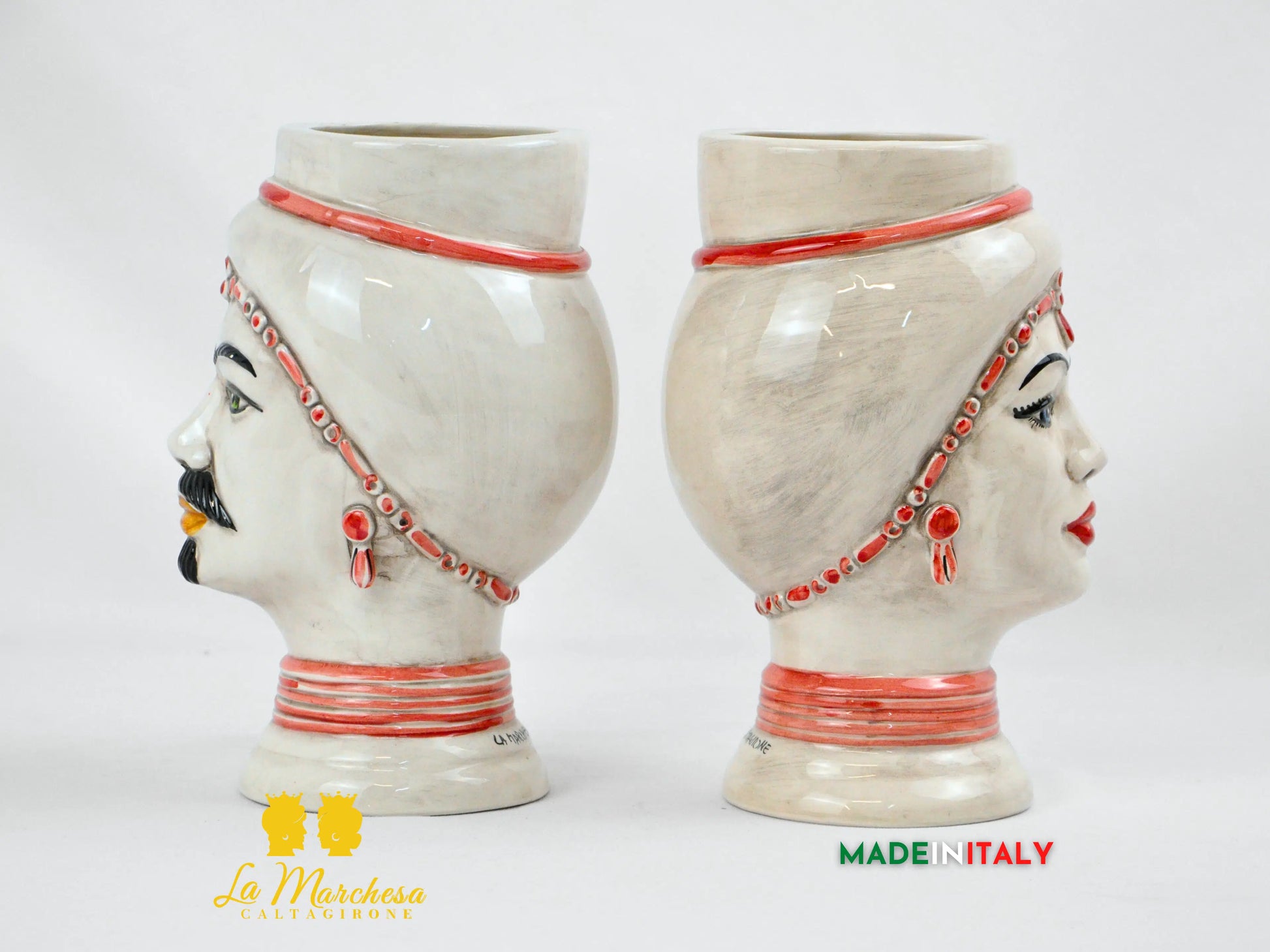 FINE SERIE - Teste di Moro Fumè Rosso in Ceramica di Caltagirone 22cm