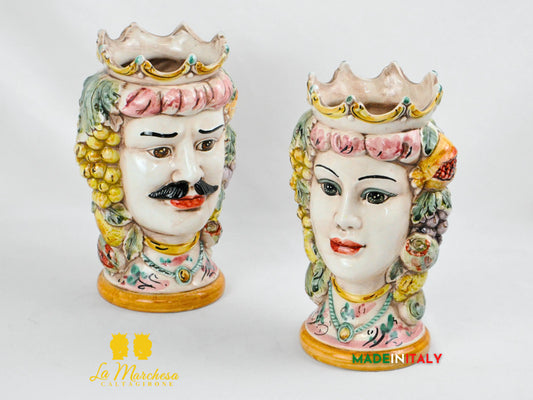FINE SERIE - Teste di Moro Corona e Frutta Fumè in Ceramica di Caltagirone 27cm