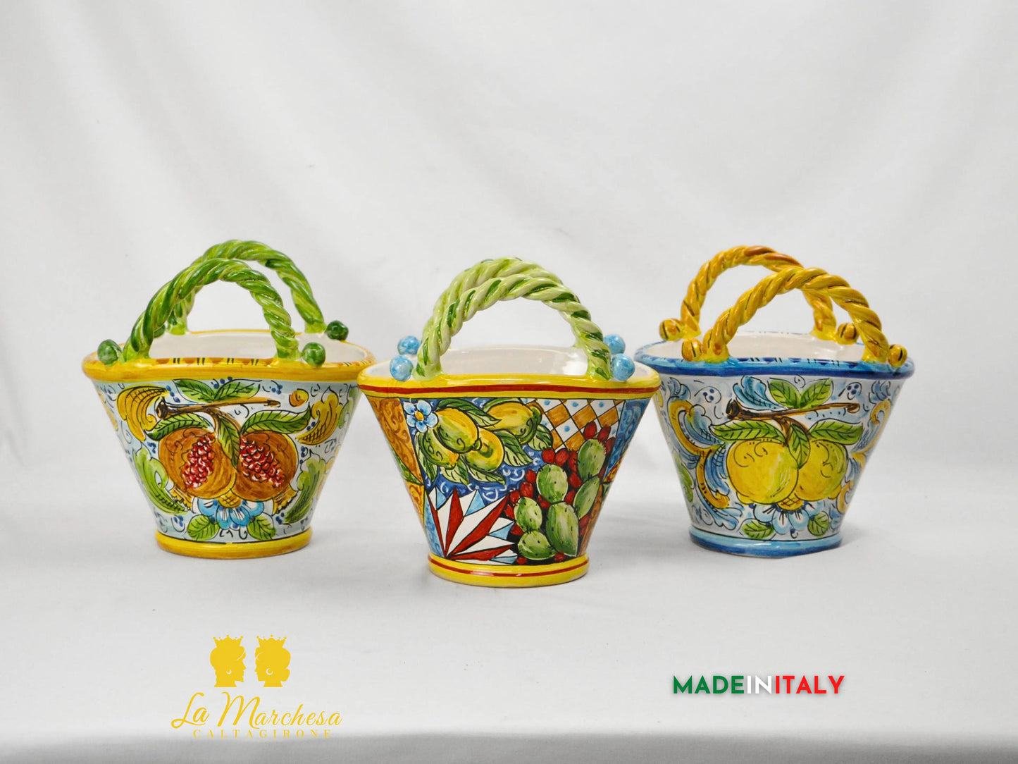 Vaso Porta Pianta Coffa Decorata in Ceramica di Caltagirone 22cm