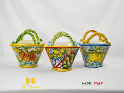 Vaso Porta Pianta Coffa Decorata in Ceramica di Caltagirone 22cm