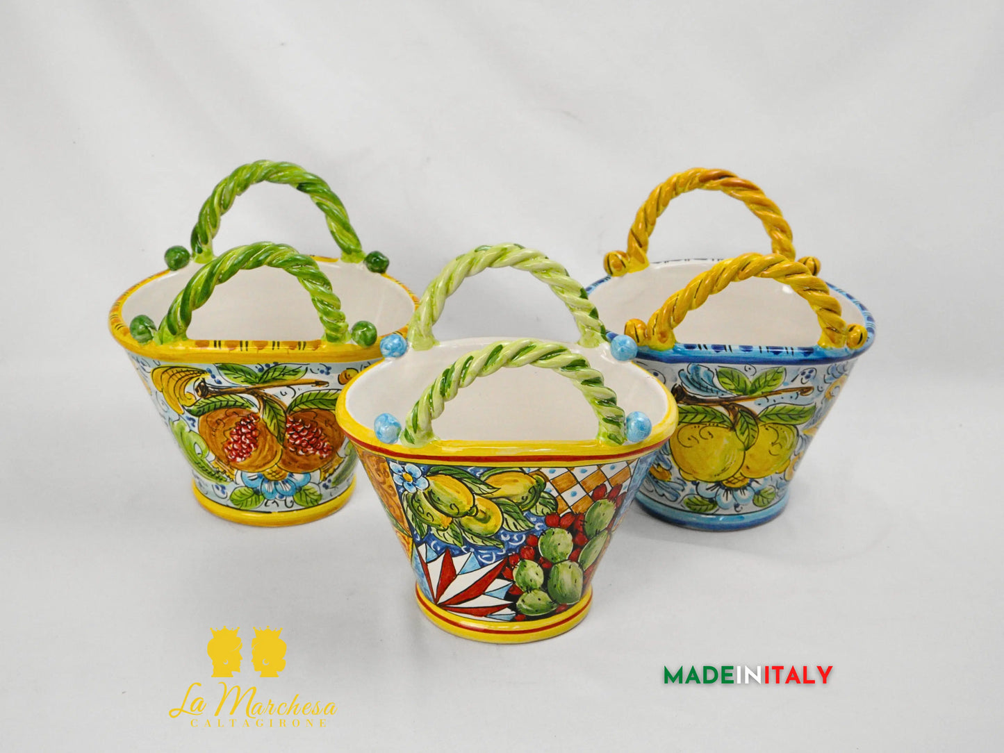 Vaso Porta Pianta Coffa Decorata in Ceramica di Caltagirone 22cm