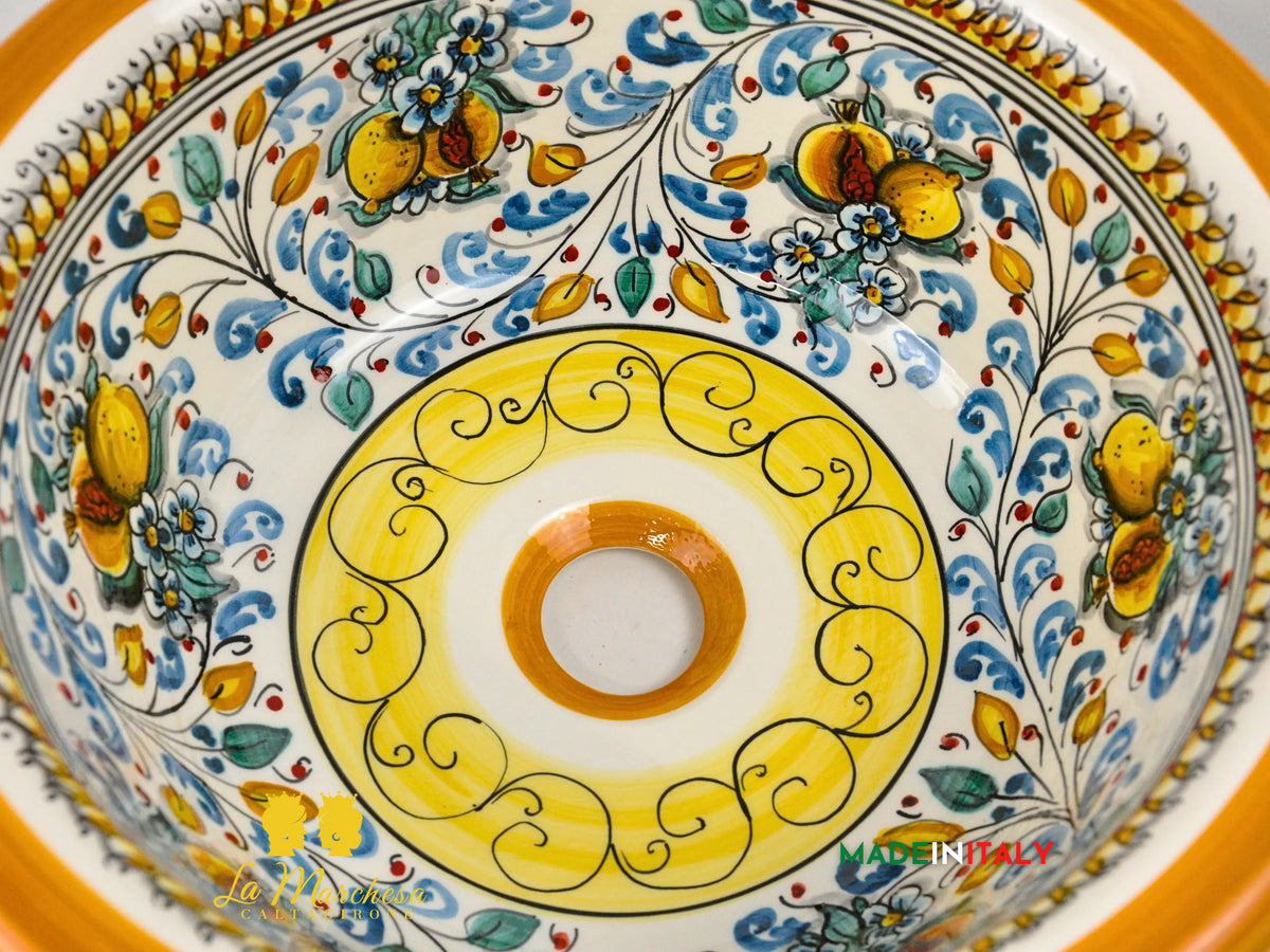 Lavello da Appoggio Per Cucina o Bagno in Ceramica di Caltagirone ø40 cm