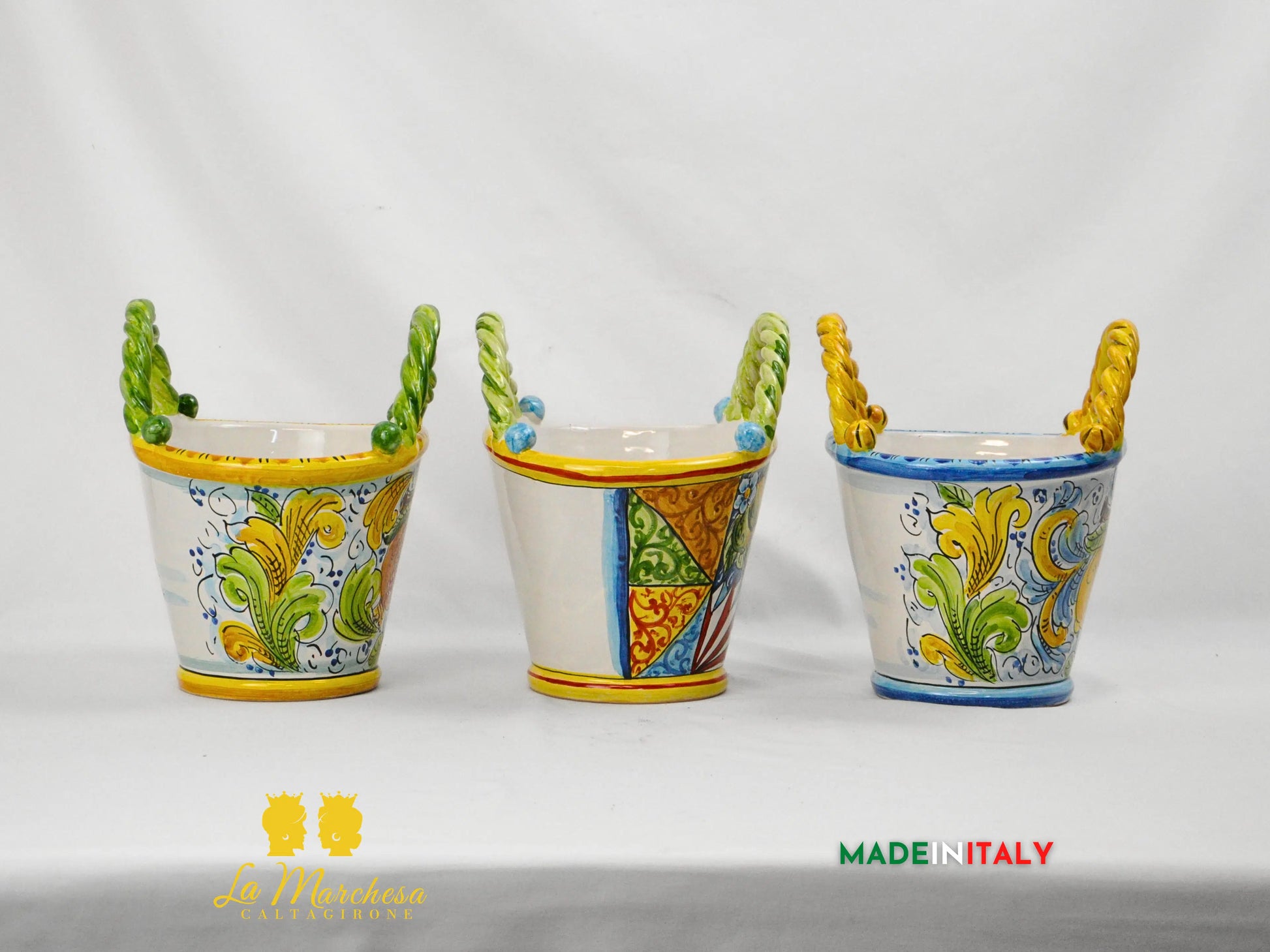 Vaso Porta Pianta Coffa Decorata in Ceramica di Caltagirone 22cm