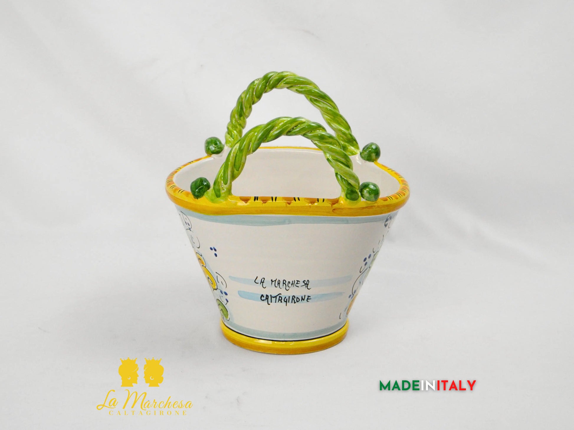 Vaso Porta Pianta Coffa Decorata in Ceramica di Caltagirone 22cm