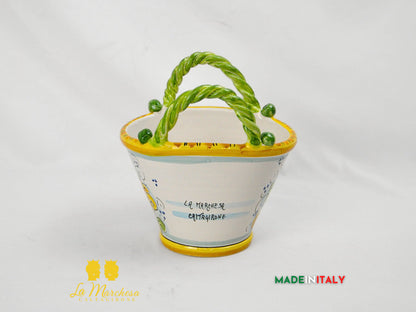Vaso Porta Pianta Coffa Decorata in Ceramica di Caltagirone 22cm