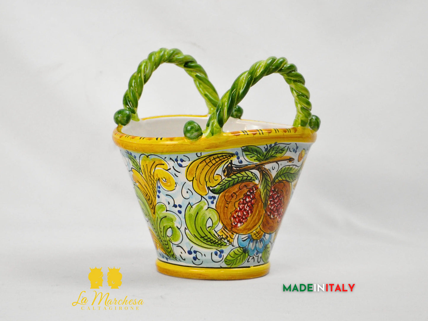 Vaso Porta Pianta Coffa Decorata in Ceramica di Caltagirone 22cm