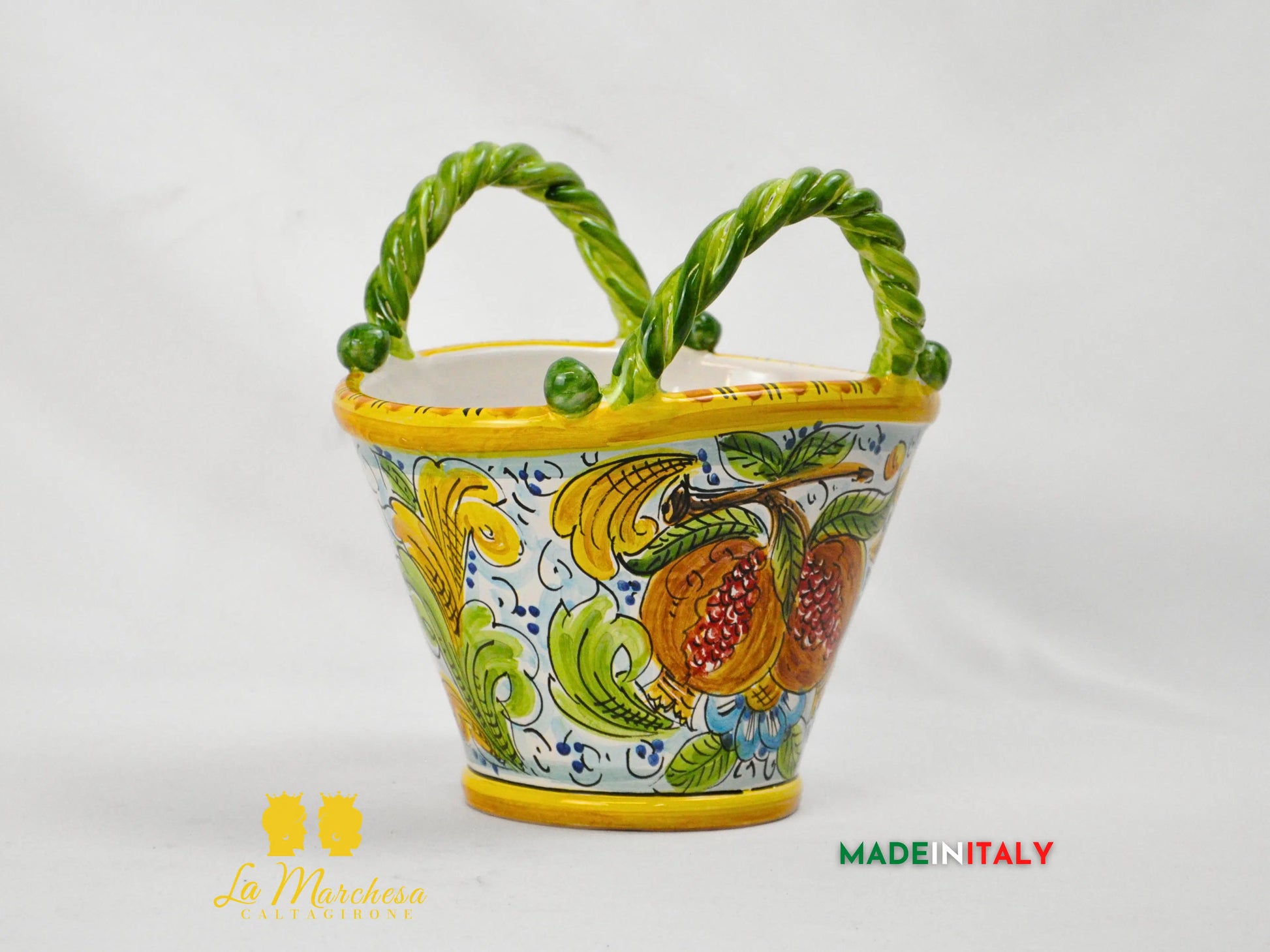 Vaso Porta Pianta Coffa Decorata in Ceramica di Caltagirone 22cm
