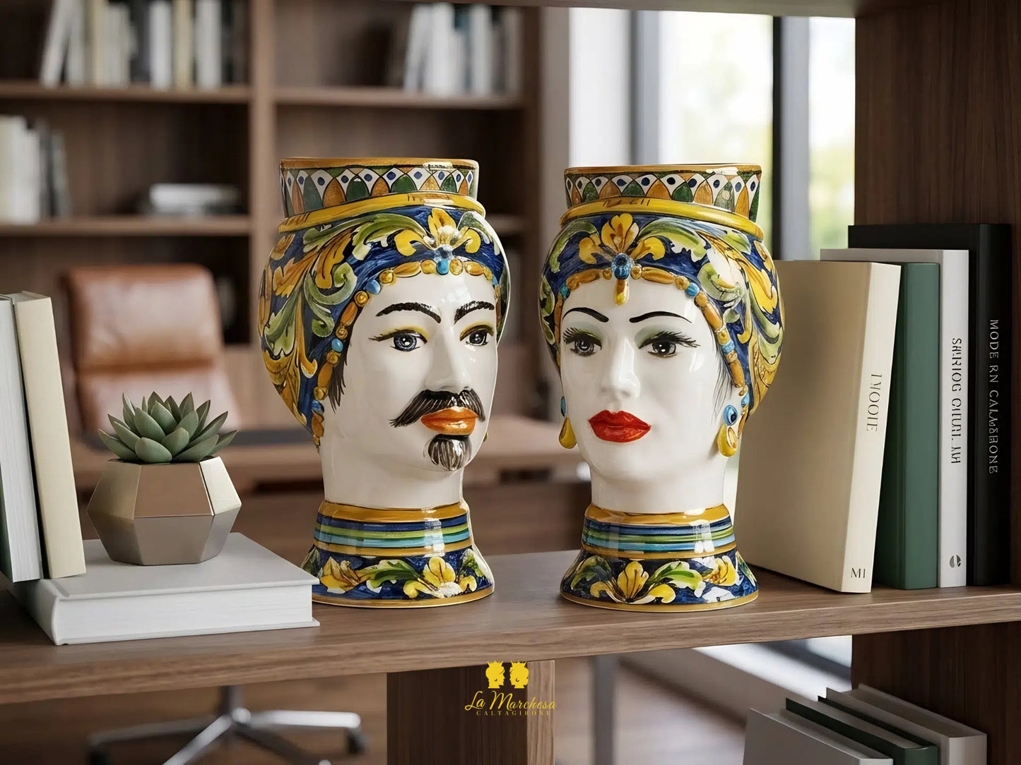 Teste di Moro Madreperla in Ceramica di Caltagirone Ornato 22cm