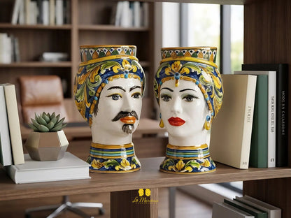 Teste di Moro Madreperla in Ceramica di Caltagirone Ornato 22cm