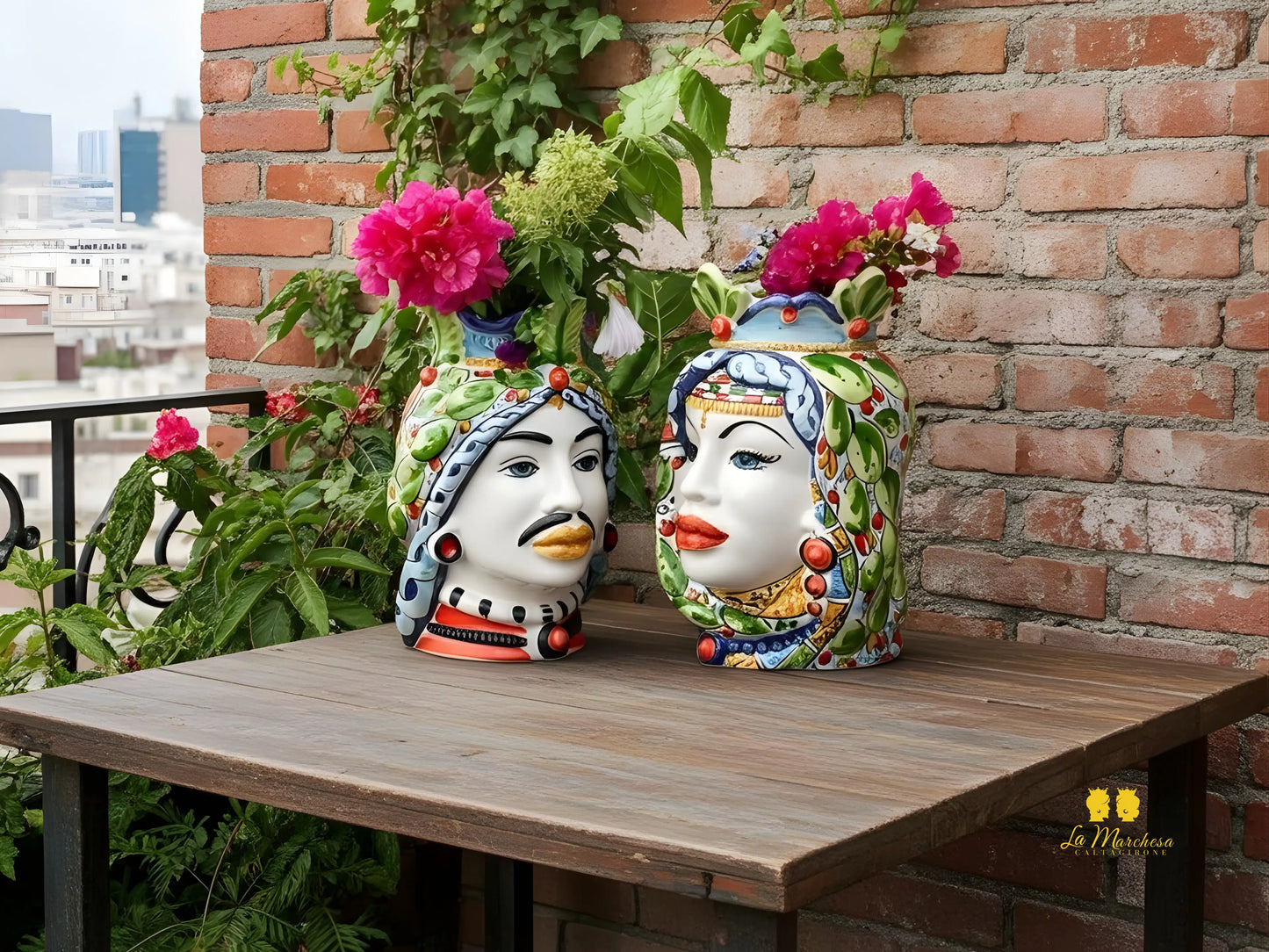 Teste di Moro Afro Carretto Siciliano in Ceramica di Caltagirone 26cm