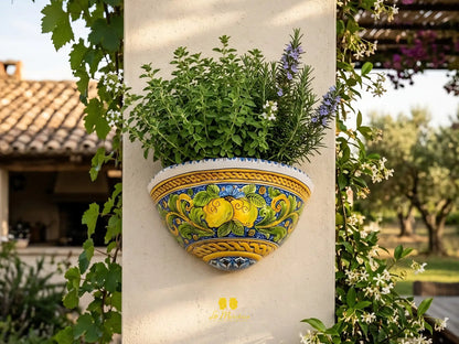 “GERLA” Portavaso da Parete in Ceramica di Caltagirone Limoni Blu - Varie Misure