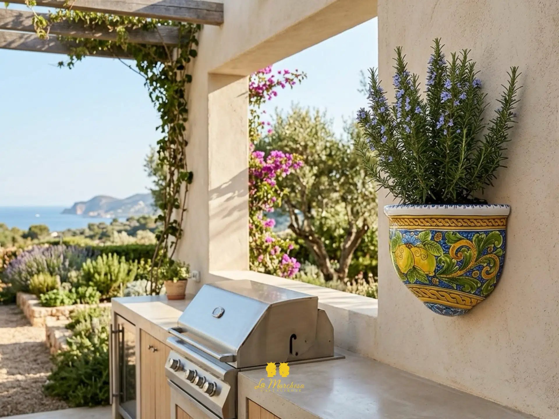 “GERLA” Portavaso da Parete in Ceramica di Caltagirone Limoni Blu - Varie Misure