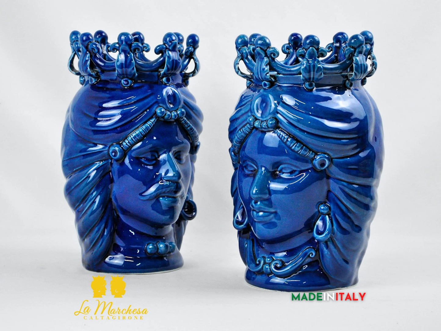Teste di Moro Blu Corona Ceramica di Caltagirone 28cm