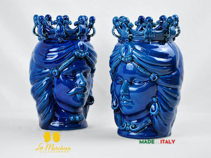 Teste di Moro Blu Corona Ceramica di Caltagirone 28cm