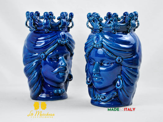 Teste di Moro Blu Corona Ceramica di Caltagirone 28cm
