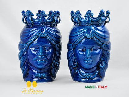 Teste di Moro Blu Corona Ceramica di Caltagirone 28cm