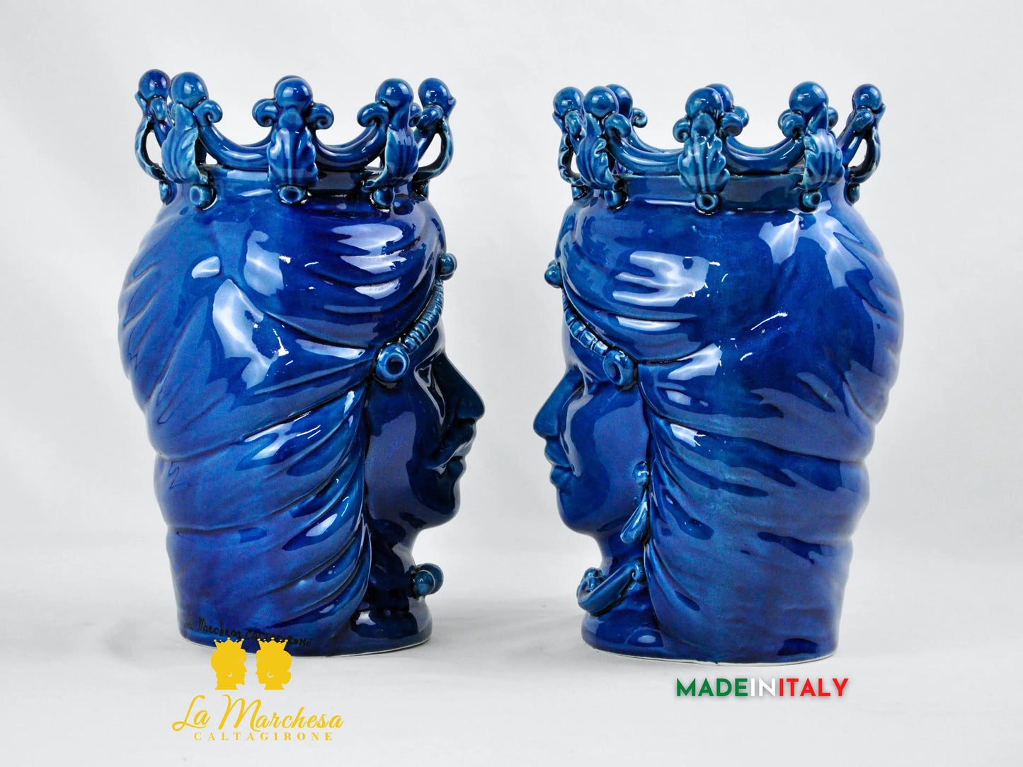 Teste di Moro Blu Corona Ceramica di Caltagirone 28cm