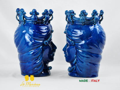 Teste di Moro Blu Corona Ceramica di Caltagirone 28cm