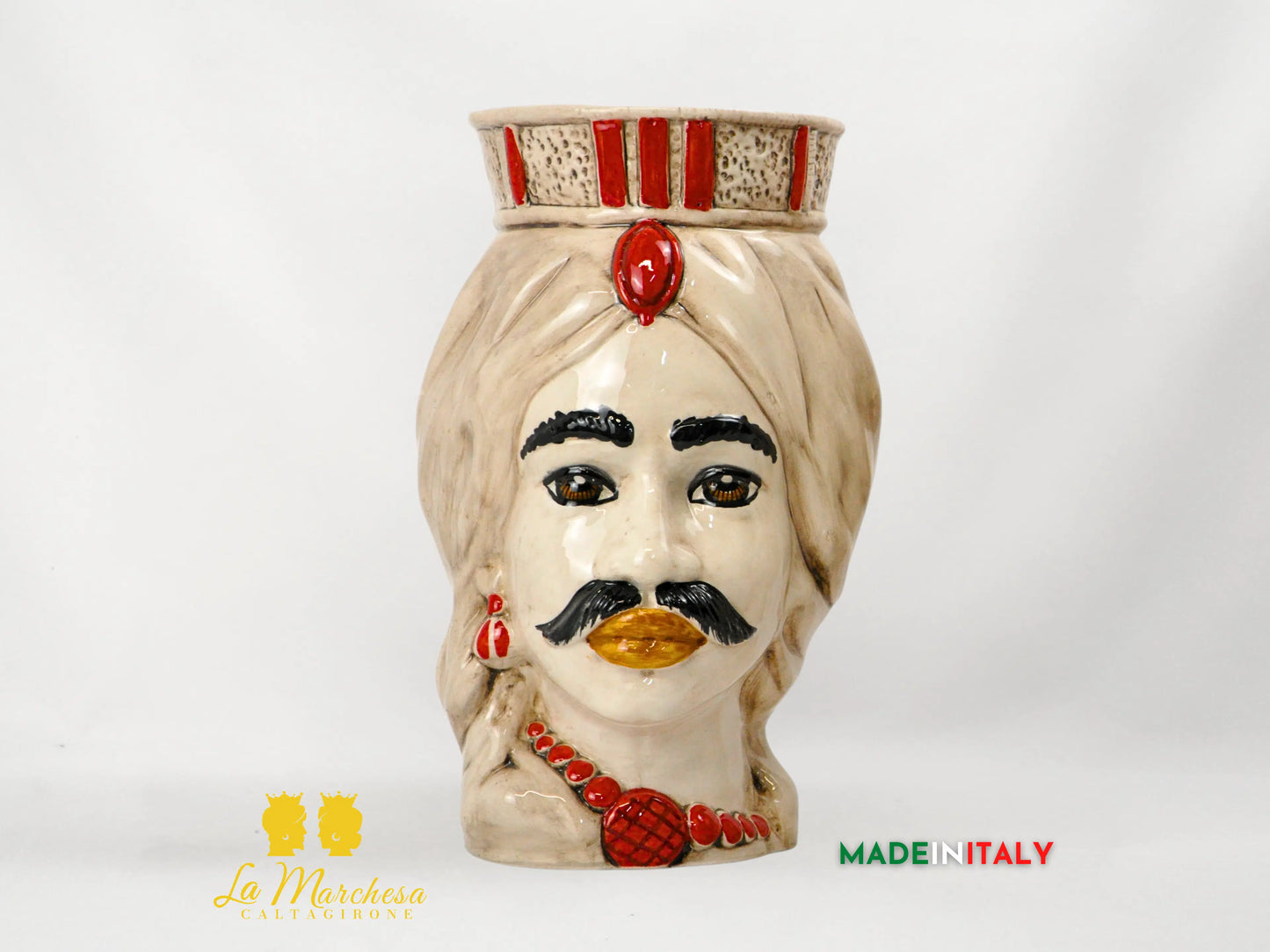 FINE SERIE - Teste di Moro Fumè Dettagli Rossi in Ceramica di Caltagirone 35cm