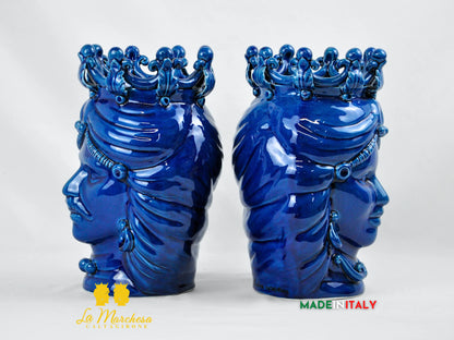 Teste di Moro Blu Corona Ceramica di Caltagirone 28cm