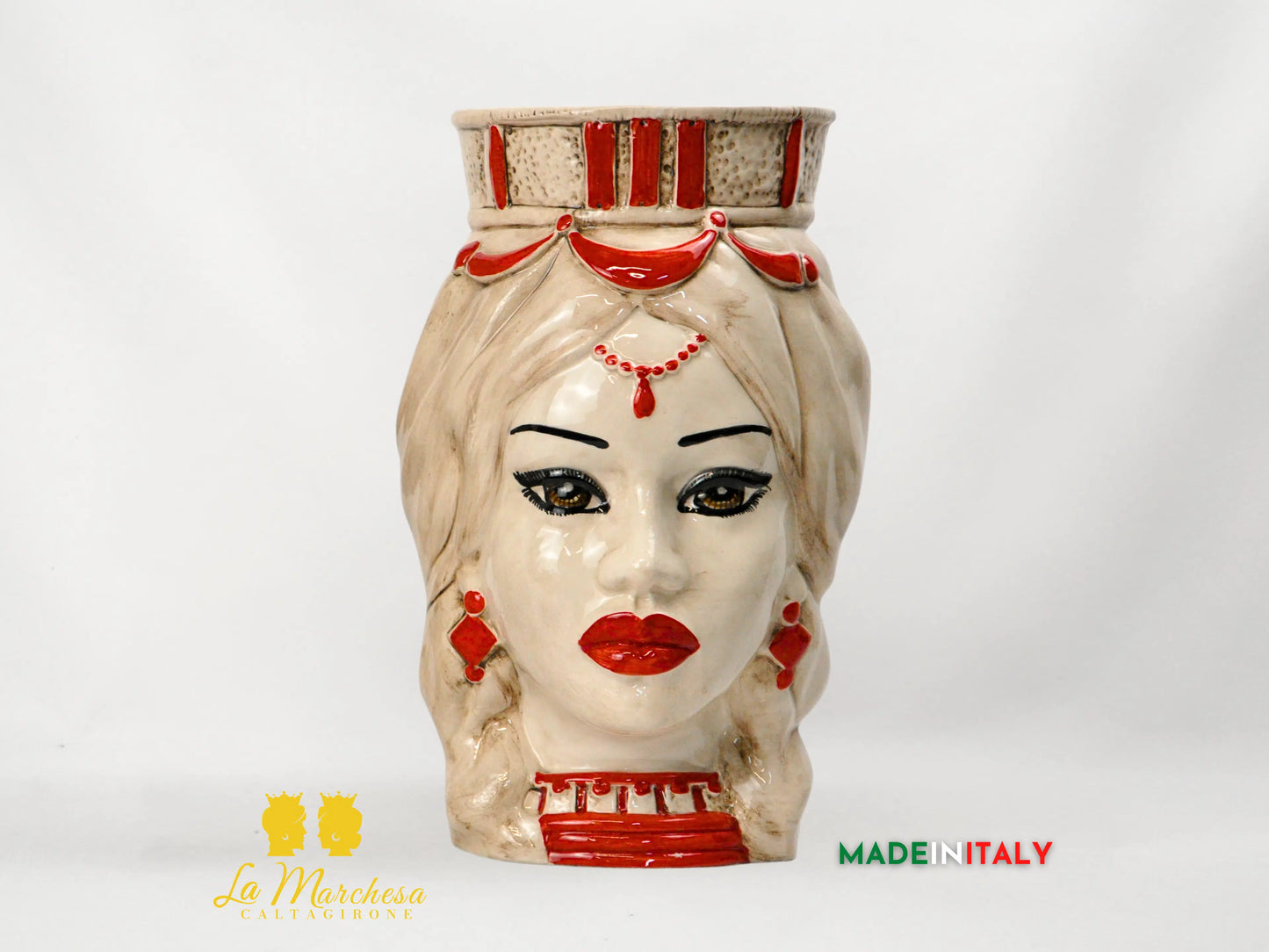 FINE SERIE - Teste di Moro Fumè Dettagli Rossi in Ceramica di Caltagirone 35cm